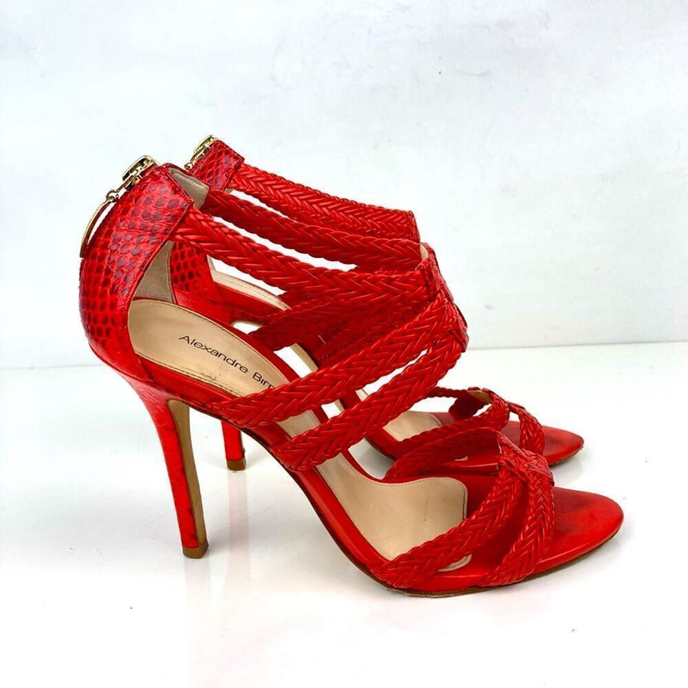 ALEXANDRE BIRMAN Red Woven Strappy Leather Heels Sandals - Size 6.5